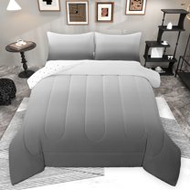 Feelyou Teens Abstract Ombre Full Size Comforter Sets, Chic Grey Gradient Bedding Comforter Set, Modern Fashion Style Reversible Bedding Sets, Super Cozy Room Decor, 3-Piece
