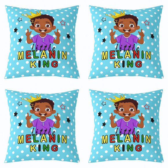 YST Afro Boy Throw Pillow Covers Set of 4 for Man Woman,Toddlers Cute Afro Kid Pillow Covers 16x16 Inch,Star Print Cushion Covers,American Black Boys Decorative Pillow Covers for Living Room