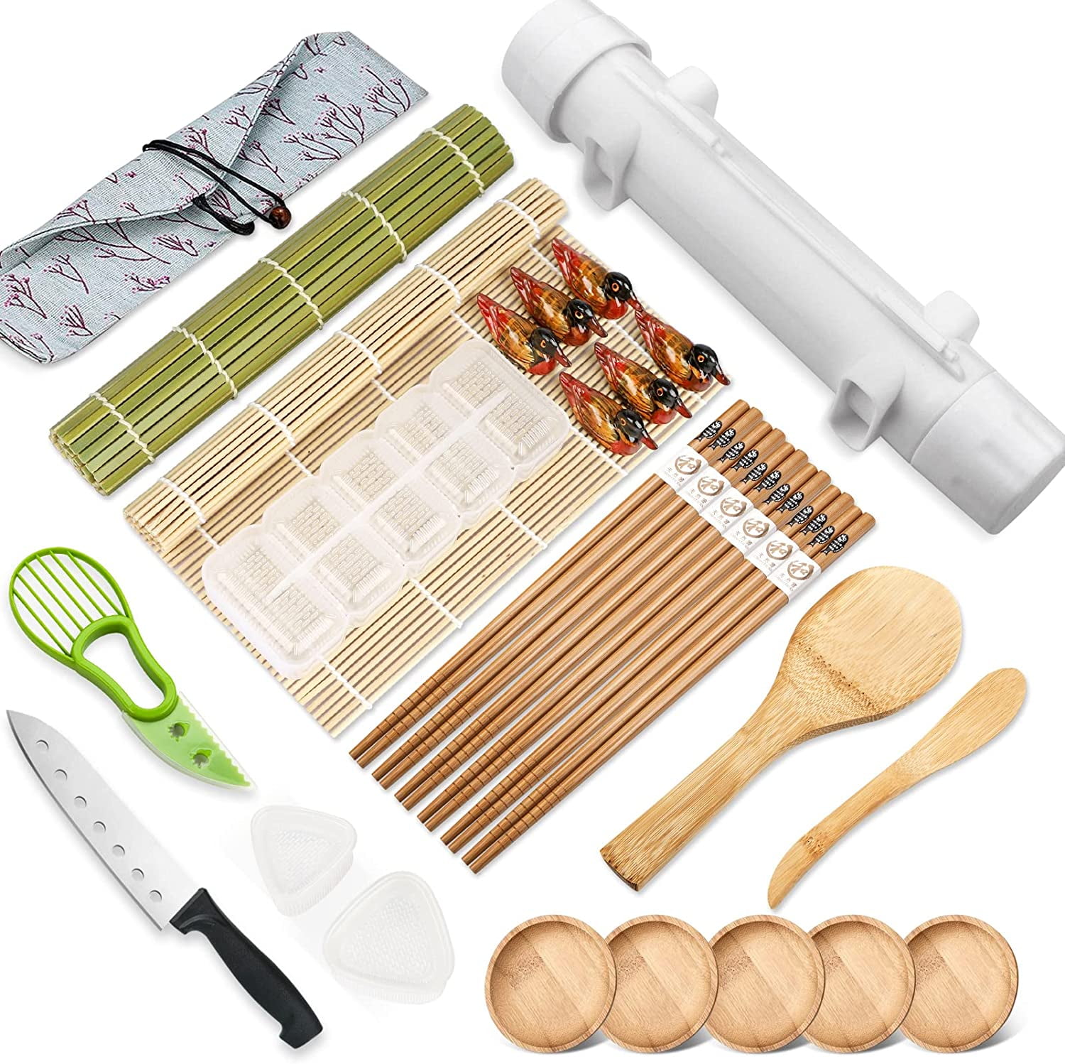 Sushi Making Kit, 21 Pcs Sushi Bazooka Maker with Bamboo Rolling Mat,  Chopsticks, Paddle, Spreader, Sushi Knife for Sushi Lovers Beginners, DIY  Sushi