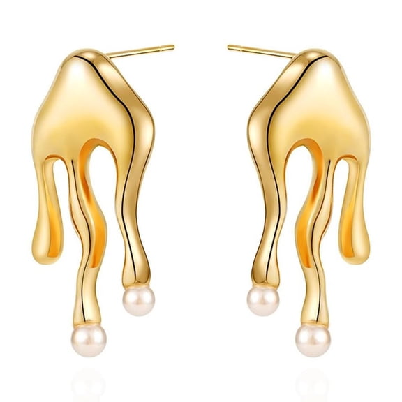 CETVLY Statement Melting Mixmatch 18K Gold Plated Liquid Drip Ear Stud Earrings for Women, Irregular Water Drop Modern Trendy Earrings, Sterling Silver Post Dripping Unique Aesthetic Cool Jewelry