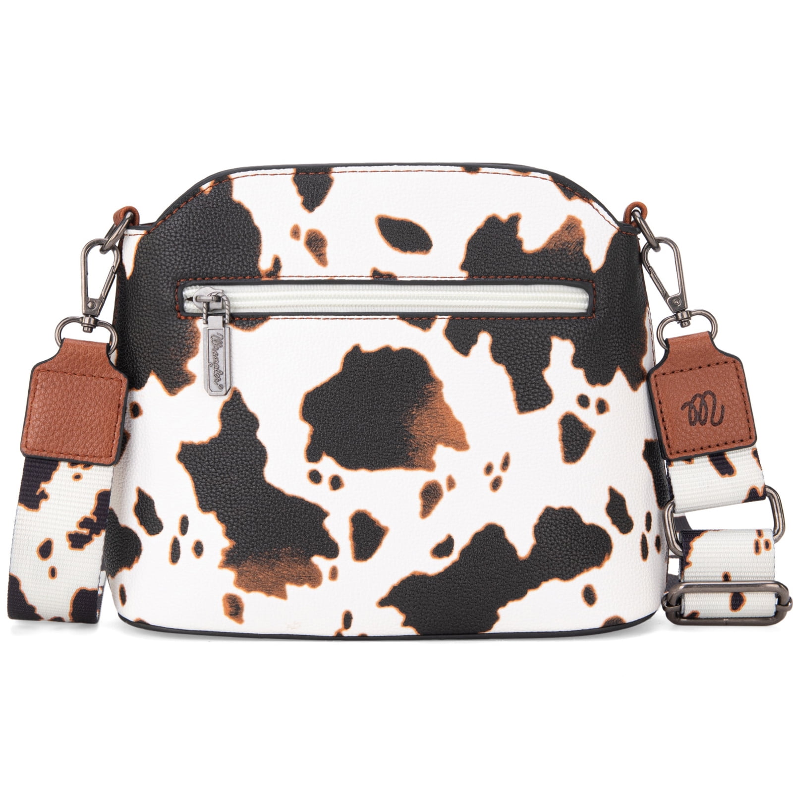 Wrangler Cow Print Crossbody Bag for Women Western Cross Body Purse with Signature Strap, Brown