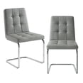 thumbnail image 4 of Posh Living Jonathan PU Leather Biscuit Tufted Armless  Chrome Frame Dining Chair Set of 2 - Light Grey, 4 of 10