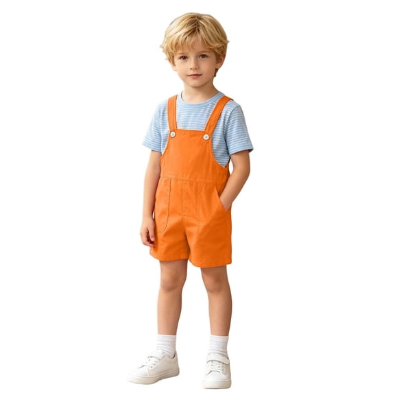 Boys Short Overalls Adjustable Button Strap Romper Casual Summer Dungarees with Pockets