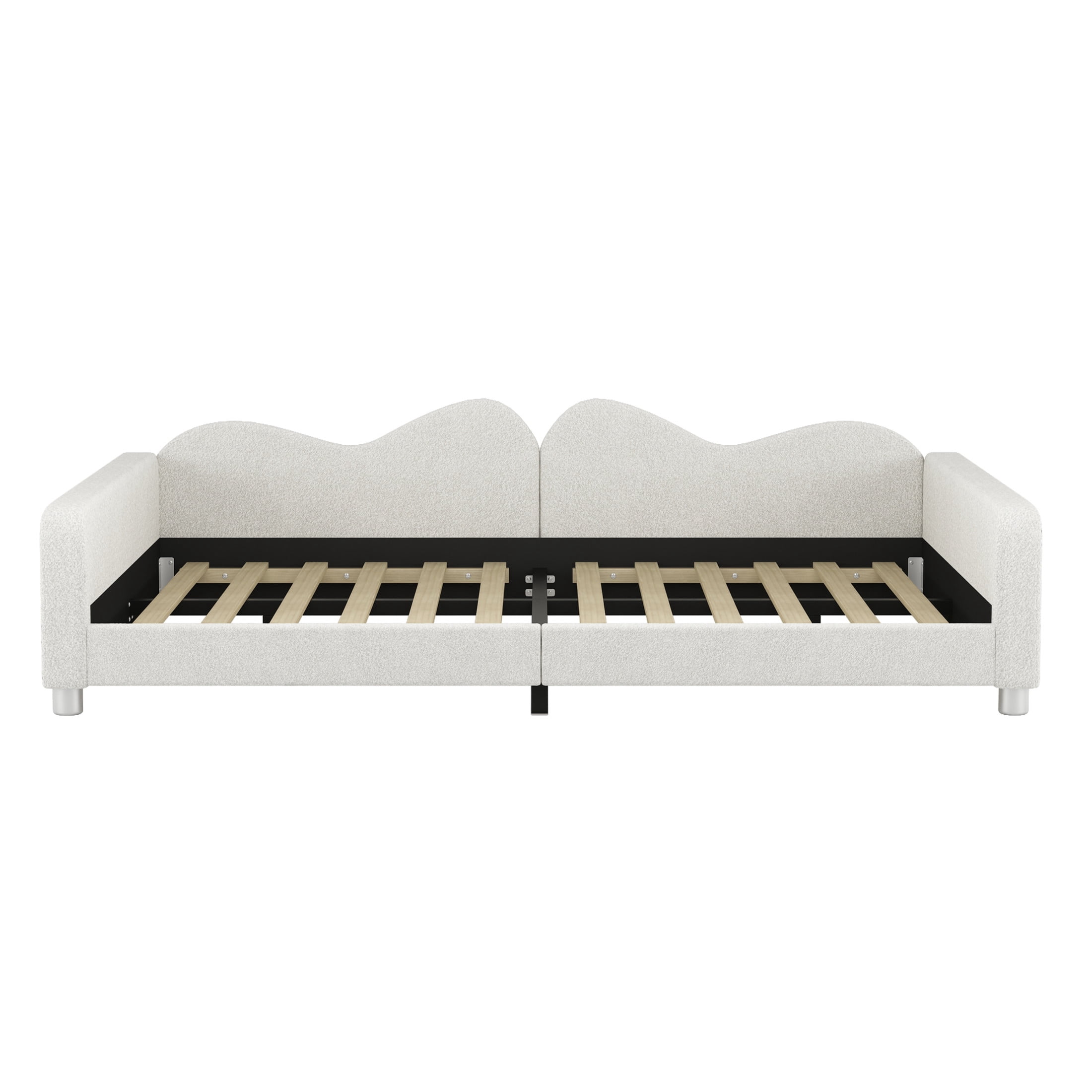 Noble House Full Upholstered Daybed with Cloud-Shaped Backrest, Sherpa Fabric Sofa Bed, White