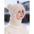 thumbnail image 2 of BadPiggies Womens Winter Beanie Scarf Mask Set, 3-in-1 Cozy Fleece Lined Knit Pompom Hat with Ear Flaps Windproof Neck Warmer (Beige), 2 of 6