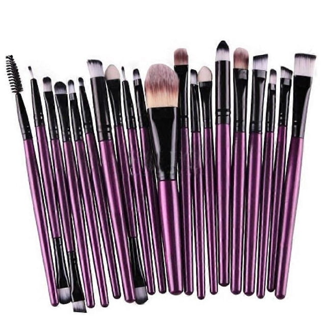 20 Pcs Pro Makeup Set Powder Foundation Eyeshadow Eyeliner Lip Cosmetic Brushes (Black+Purple)