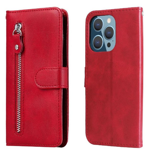 Estuche de Cuero PU con Cierre para iPhone 12 PRO , Funda Protectora con Billetera y Correa
