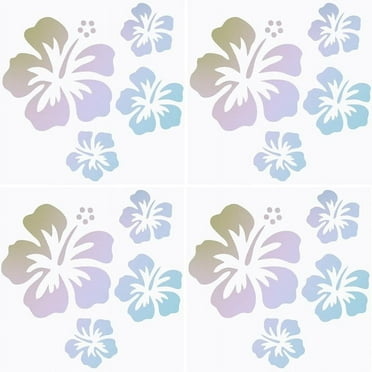 4Sheets Hawaiian Hibiscus Flower Car Decal Colourful Laser Car Sticker Sun Protection Reflective Self Adhesive Car Accessories Automotive Exterior Decoration for SUV Laptop
