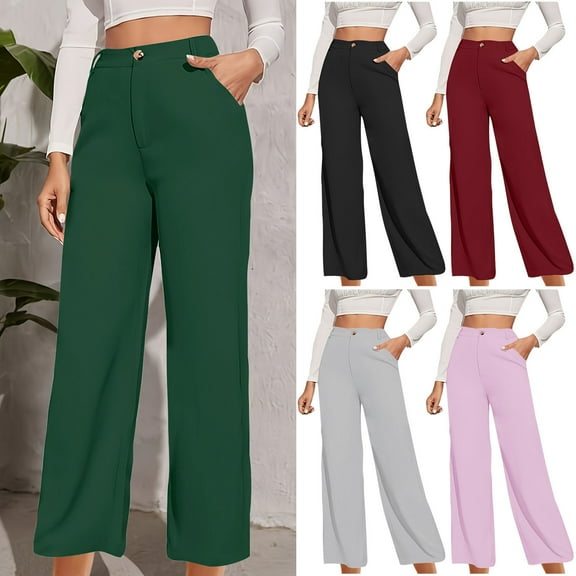 pstuiky Wide Leg Dress Pants for Women, Solid Color Loose Long Straight Leg High Waisted Outfits for Vacation Modern Fit Workout Clothes Army Green L
