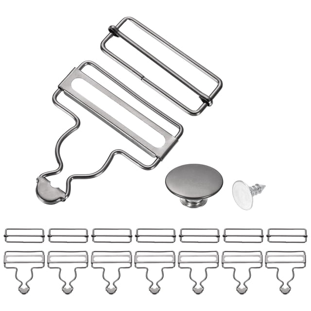 Uxcell 8 Set Hebillas de overoles de metal, Clips de tirantes de 2" para overoles, Reemplazo de hebilla ajustable con deslizadores y botones para pantalones de tirantes, Gris oscuro