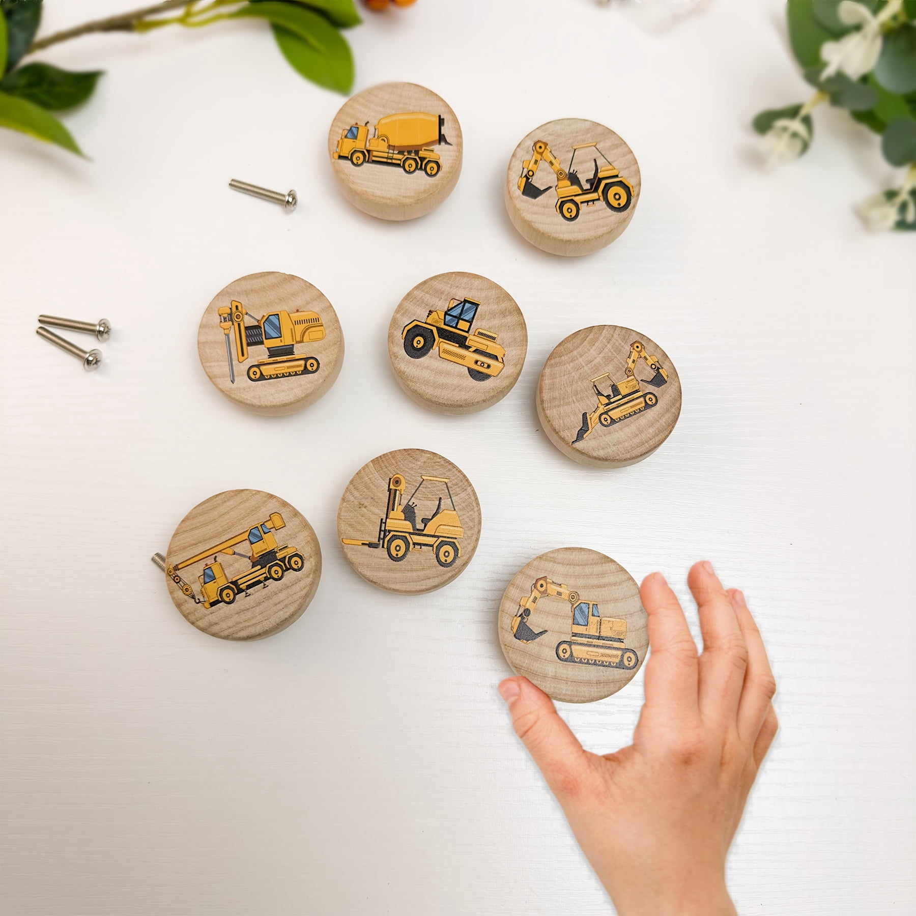 Jamjam Set of 8 Wooden Construction Vehicle Digger Vehicle Theme Boys Bedroom Furniture Cabinet Dresser Drawer Knobs and Pulls 1.8 X 1.8 Inches