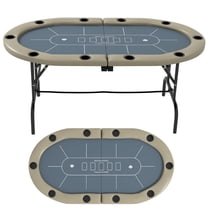 ALPULON 70'' Foldable Poker Table with Cup Holders, Oval Blackjack Holdem Poker Game Table, Blue