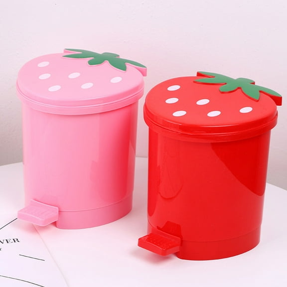 Small Trash Bin Can Garbage Strawberry Kitchen Man Child Red