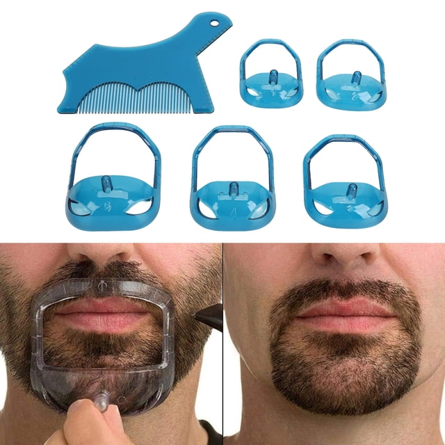 Beard Shaper Template, Beard Shaping Styling Tool 5 Size for Salon Blue,Transparent