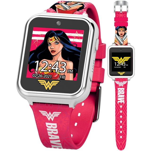 Reloj inteligente para niños Wonder Woman - Pantalla táctil interactiva con juegos Cámara selfie Grabadora de voz Contador de pasos Alarma Cronómetro y esferas de reloj personalizadas - Correa de sili