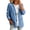 Blue, variant on Women's Denim Style Jacket Button Front Cardigan with Patch Pockets Long Sleeves Relaxed Casual Fall Jackets
