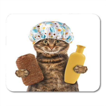 SIDONKU Funny Cat for Bathtub on It is Going to Washing Holding Sponge and Bottle of Shampoo Wearing Mousepad Mouse Pad Mouse Mat 9x10