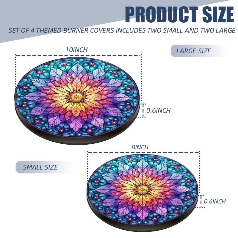 Round Stove Burner Covers for Electric Stove, Mystery Colorful Floral Mandala Decorative Electric Range Burner Covers Set of 4 for Kitchen, 8 Inches and 10 Inches