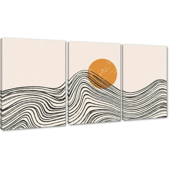 Boho Wall Art Paintings Abstract Sun Boho Framed Canvas Prints Boho Wall Decor Set of 3 Mid Century Modern Wall Art Bedroom Decor Minimalist Wall Paintings for Home Decor Ready to Hang-36 Wx16 H