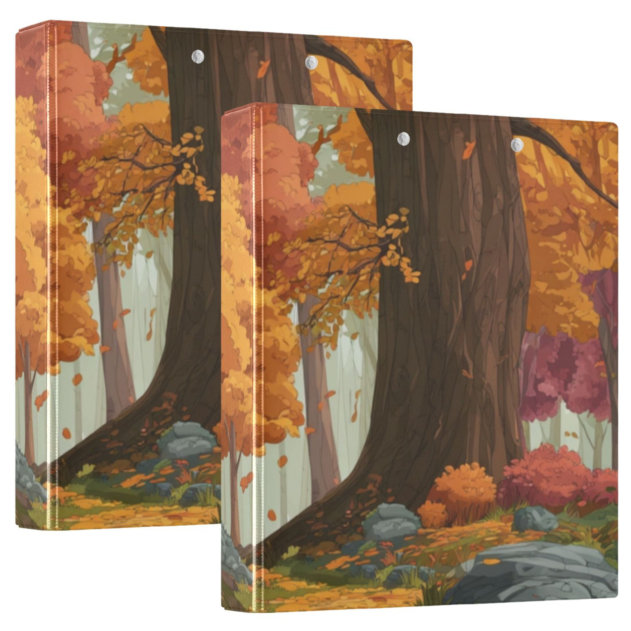 Hard Shell Ring Binder With Clip Holds 200 Sheets Office Home Organization Autumn Forest Background