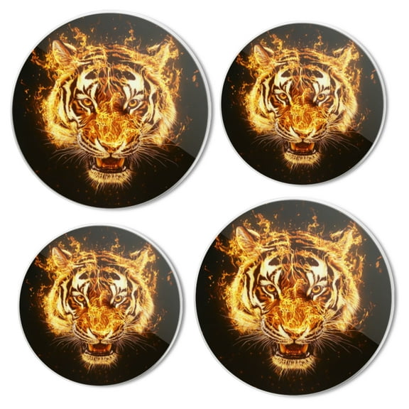 Electric Stove Burner Covers Set of 4 for Range Accessories, Gorgeous Fire - Wreathed Tiger Gas Metal Cover for Expanding Counter Space Stovetop Decor
