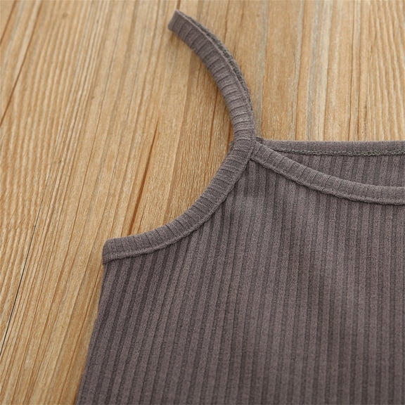 Vedolay 2 Piece Shorts Sets For Girl Girl's 2 Pieces Shirred Tie Shoulder Frill Trim Cami Crop Top and Paperbag Waist Shorts Set,Gray 3-4 Years