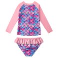 thumbnail image 2 of 2-10Y Girls Long Sleeve Rash Guard UPF50+ Swimsuit Mermaid Ruffles Two Pieces Bikini Set, 2 of 7