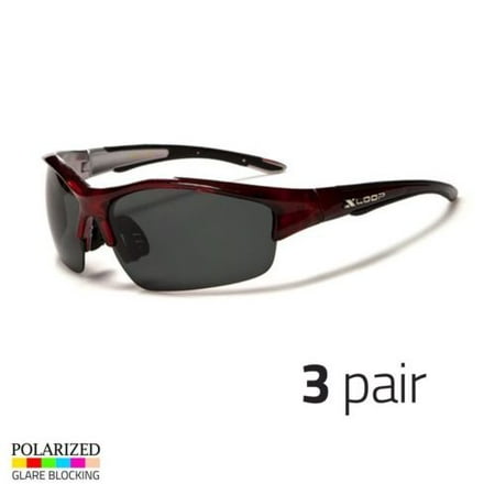 3 Pair Polarized Mens Wrap Around Fashion Sunglasses Golf Red Sport Glasses d