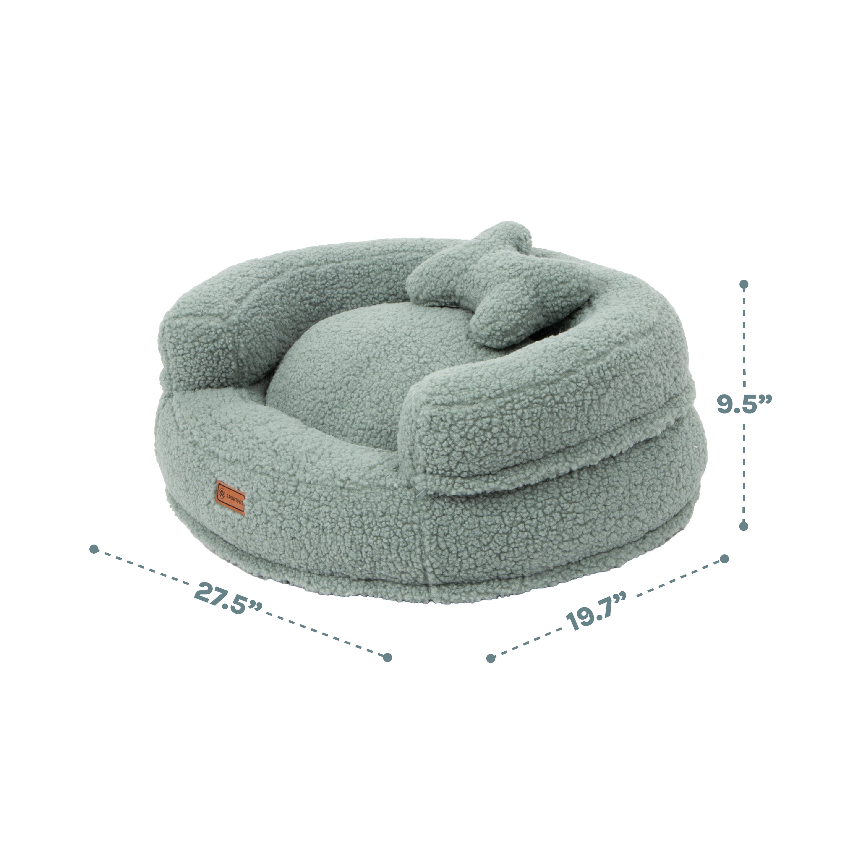 SportPet Round Plush Sherpa Cuddler Pet Bed with Bone Pillow, Blue, One Size
