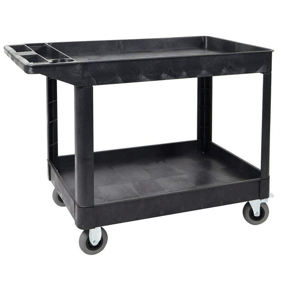 Luxor 25" x 37" Two Shelf Heavy Duty Tub Utility Cart With Semi-Pneumatic Casters - Black
