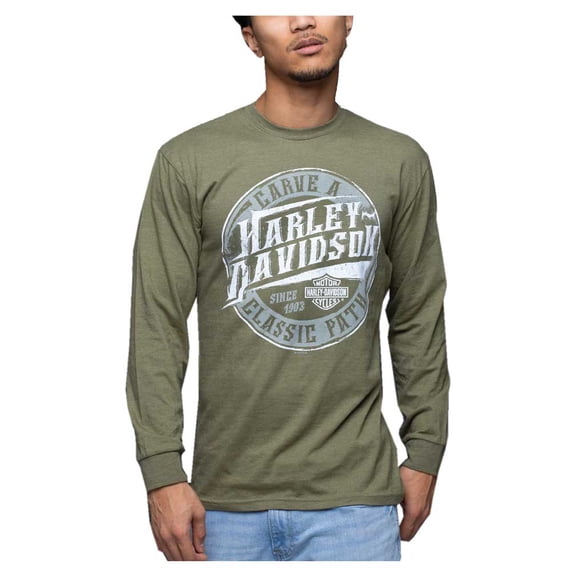 Harley-Davidson Men's Carved Long Sleeve Crew-Neck Shirt, Military Green (L), Harley Davidson