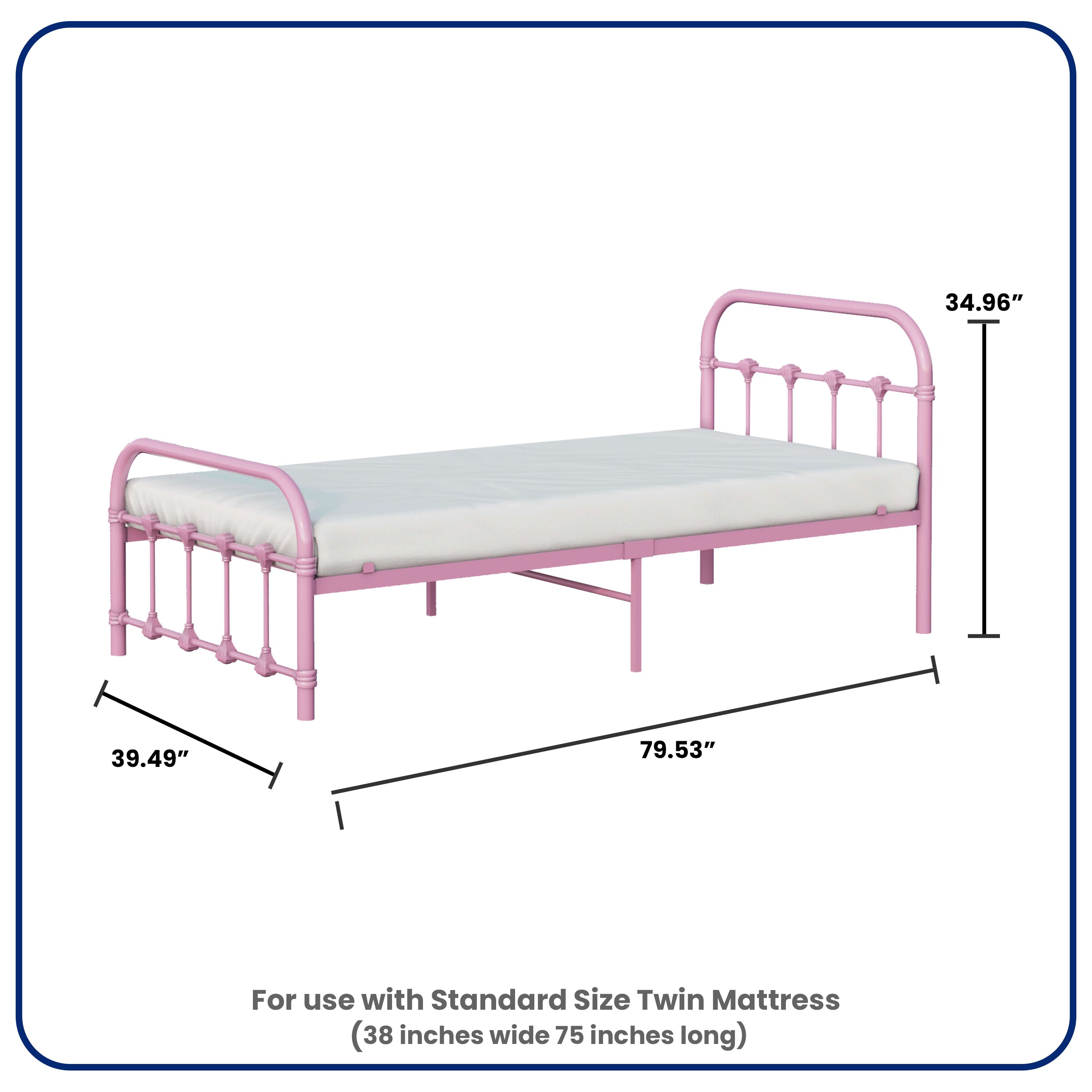BK Furniture Melissa Metal Bed, Twin, Pink