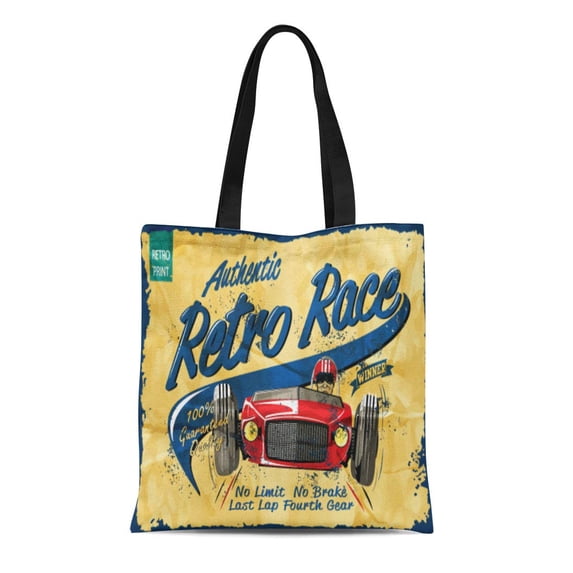 SIDONKU Canvas Tote Bag Retro Vintage Race Car for Motorcycle Old Auto Speed Reusable Shoulder Grocery Shopping Bags Handbag