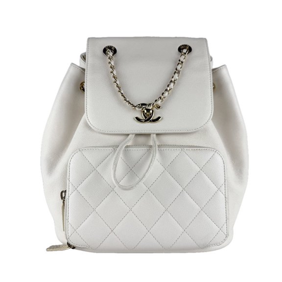 Pre-Owned Chanel CHANEL Backpack, Caviar Leather, Ivory Gold, Women's z10402