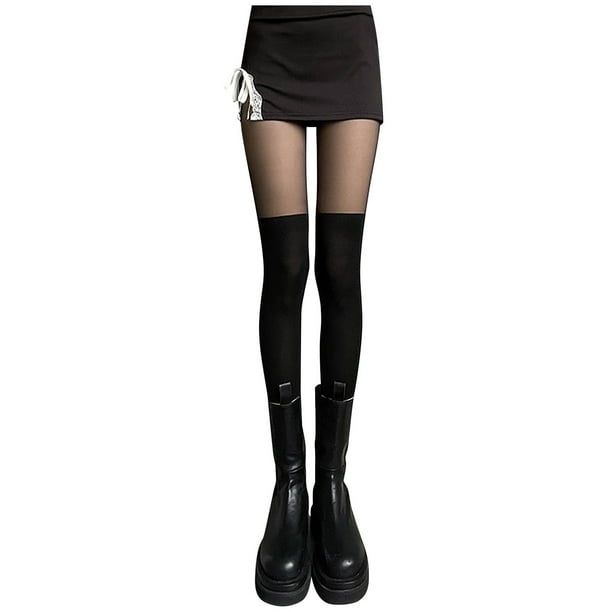 Medias negras hasta la rodilla con costuras para mujer - Talla única, nailon, lencería sexy, cintura elástica, 40-73 kg