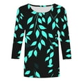thumbnail image 4 of Women's Summer T-Shirts New Floral Print Shirts Round Neck Casual 3/4 Length Sleeve Pullover Tops, 4 of 5
