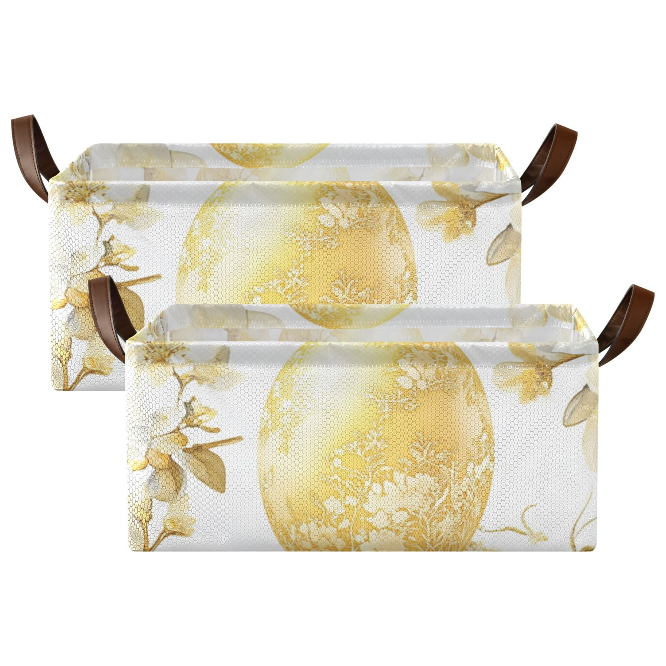 Gold Easter Eggs Flowers Storage Bins with Handles Foldable Storage Baskets for Shelves Organizer Cloth Baskets