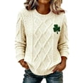 thumbnail image 2 of FASHOFT Irish Sweaters for Women St. Patrick's Day Knitted Shamrock Sweater Long Sleeve Crew Neck Casual Pullover Top Beige XL, 2 of 4