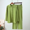 thumbnail image 5 of Gkeoshab Womens Sweaters Women's 2 Piece Outfits Button Down Long Sleeve Shirt and Wide Leg Pants Set Green L, 5 of 5