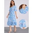 thumbnail image 2 of DARING DIVA Floral Summer Casual Ruffled Hem Wrap Midi Dress S Blue White, 2 of 6