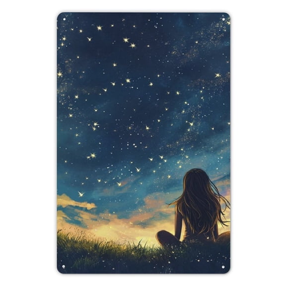 JRXY The Dazzling Stars and Dreamy Night Sky Metal Art Hanging Sign 8x12in