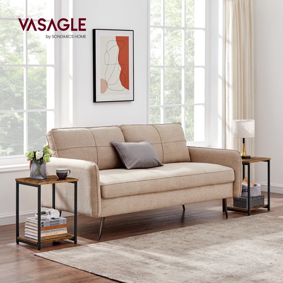 Side Tables Set of 2, Small End Table, Rustic Brown and Black