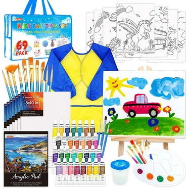 69 Pack Paint Set, Shuttle Art Art Set with 30 Colors Acrylic Paint, Wood Easel, Canvases, Painting Pad, Brushes, Palette, Smock & Storage Gag, Complete Paint Set for  everyone