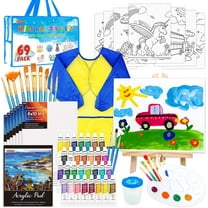 69 Pack Paint Set, Shuttle Art Art Set with 30 Colors Acrylic Paint, Wood Easel, Canvases, Painting Pad, Brushes, Palette, Smock & Storage Gag, Complete Paint Set for everyone