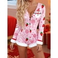 thumbnail image 6 of Rdhnmea Women's Women Christmas Pajamas Romper Sexy V Neck Button Up Long Sleeve Fur Trim Bodycon Shorts Jumpsuit Xmas Pjs Overall, 6 of 9