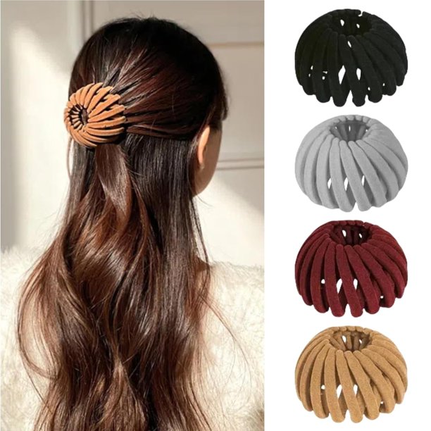4 pinzas mágicas para el pelo con forma de nido de pájaro, accesorios expandibles para hacer moños de pelo para mujeres, pinzas para el pelo para cabello fino, grueso y rizado, pasadores de plástico p