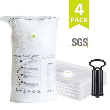 4-Pack Vacuum Storage Bags（4Large） - Space Saver Bags with 1 Hand-Pump for Clothes Blankets Quilt Duvet Storage