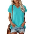 thumbnail image 2 of ZXLBBD Women Cap Sleeve Summer Tops V Neck Solid Color Shirts Fit Blouse Casual Outdoor Comfort Daily Wear, 2 of 7