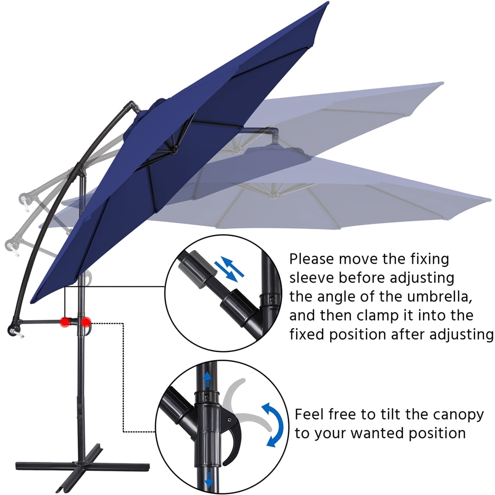 Yaheetech 10ft Hanging Patio Offset Umbrella with Crank & Cross Base, Navy Blue