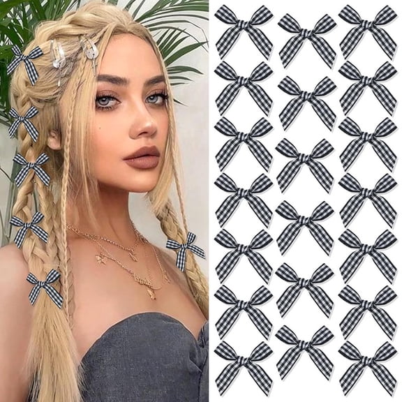 Vorkoi 10PCS Pink Hair Bows Gingham Craft Mini Bows for Hair Small Bow Hair Clips Cute Hair Ribbon Bows Hair Barrettes Claw Clips Y2K Hair Accessories for Teens and Girls